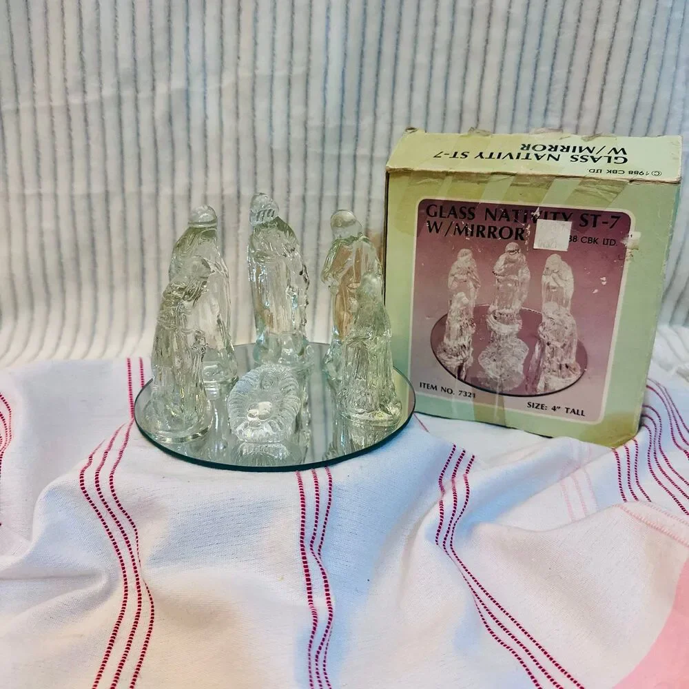 Vintage Glass Nativity Scene with Glass Christmas Decor 1988